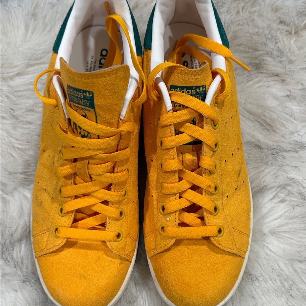 Adidas Golden Suede Sneakers with Green Highlights